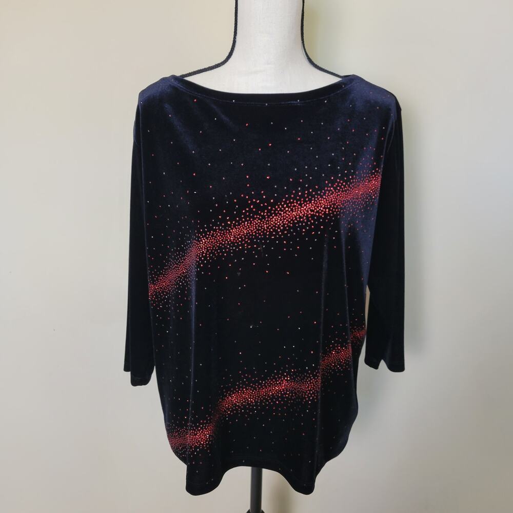 Vintage I.N. Studio Woman 1X Velvet Top USA Made Poly Blend Sparkle Holiday